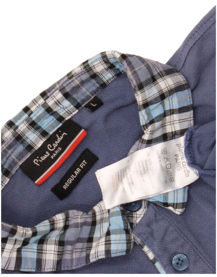 Camisa polo masculina Pierre Cardin Regular Fit grande algodão xadrez azul
