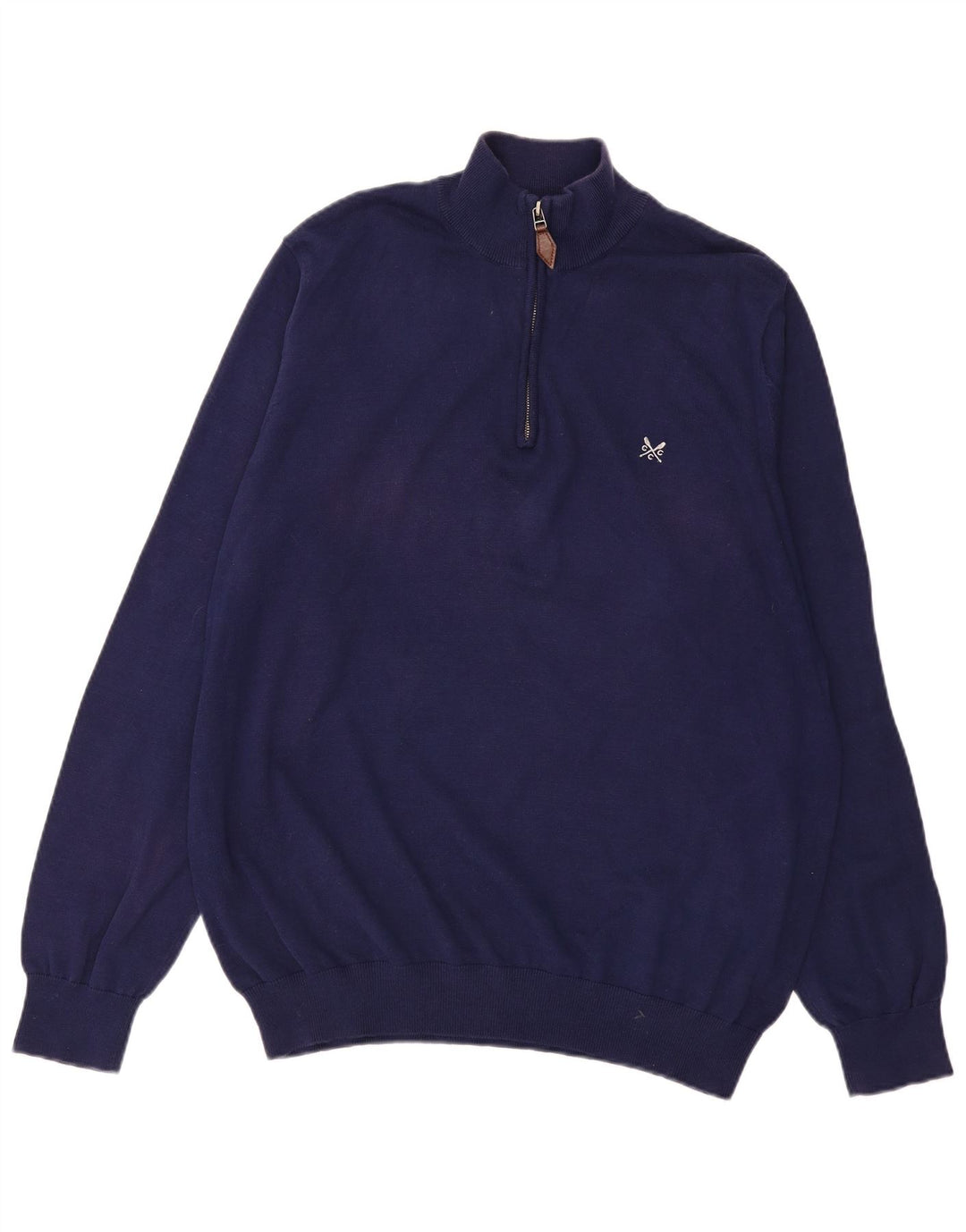 CREW CLOTHING Suéter masculino com decote em zíper 3XL algodão azul marinho