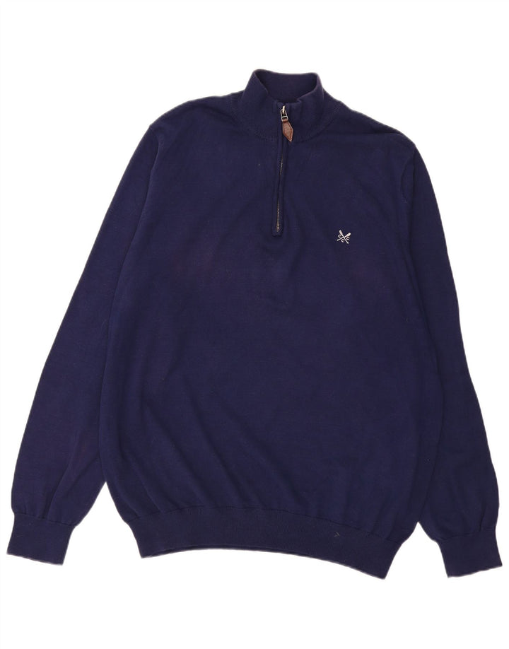 CREW CLOTHING Suéter masculino com decote em zíper 3XL algodão azul marinho