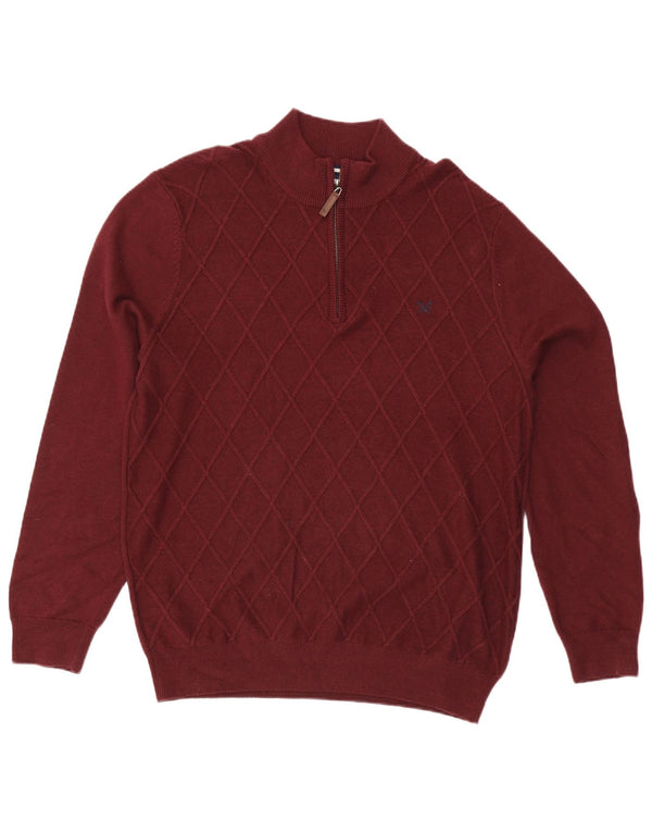 Crew Clothing Masculino Zip Neck Jumper Sweater 2XL Algodão Borgonha