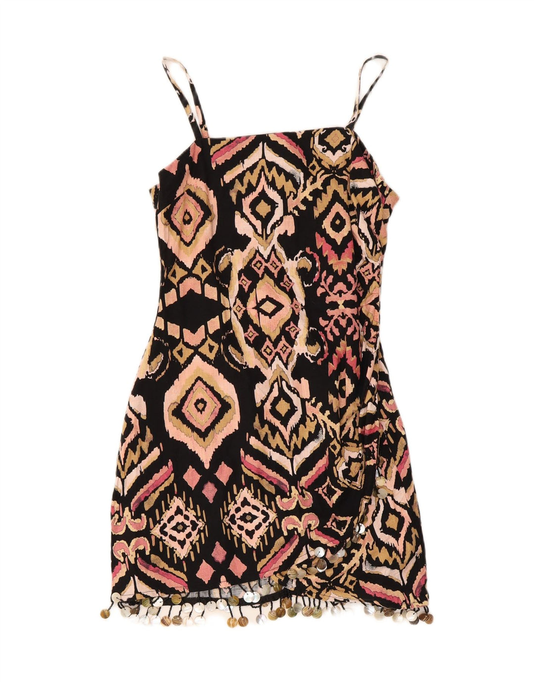 Vestido de verão feminino Zara UK 12 médio algodão Ikat multicolorido