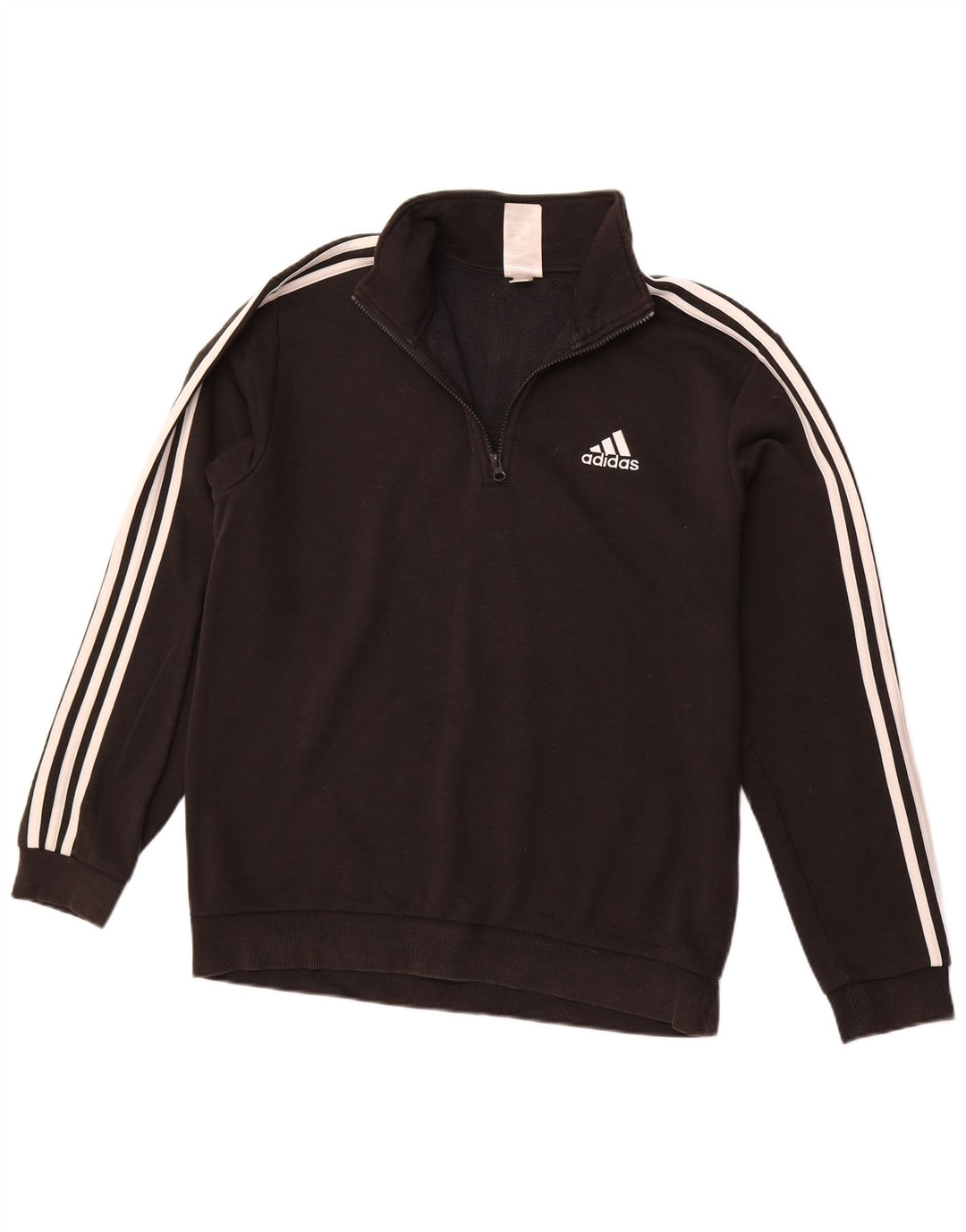 ADIDAS Mens Zip Neck Moletom Jumper Médio Algodão Preto