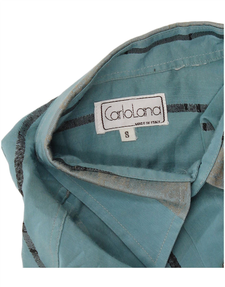 Camisa masculina vintage de manga curta pequena listrada turquesa