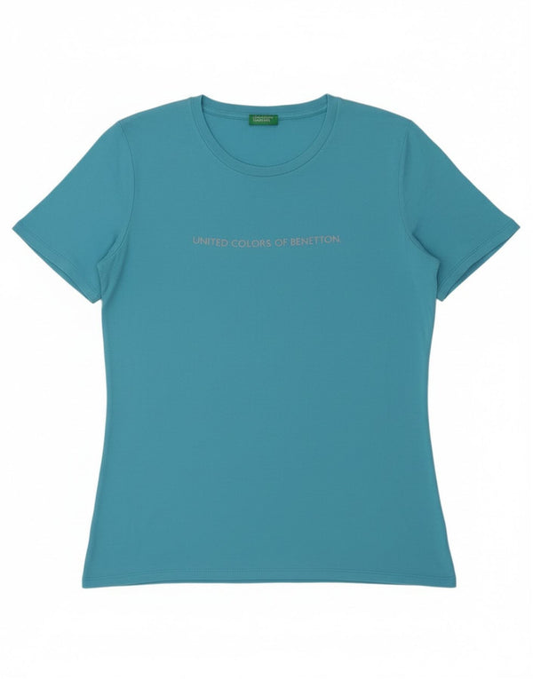 Camiseta feminina gráfica Benetton UK 14 azul médio