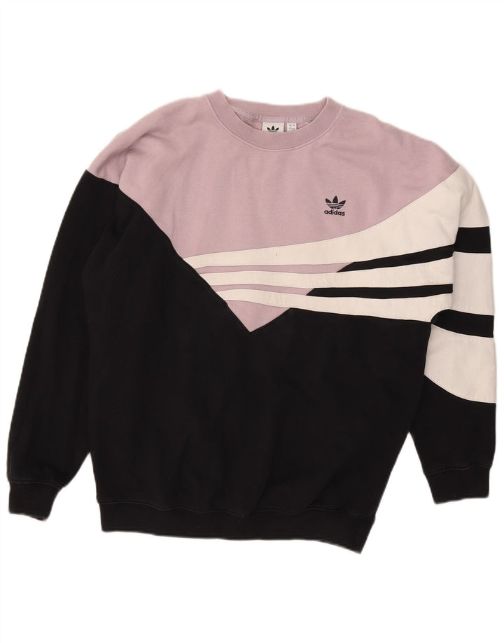 Adidas feminino oversized moletom jumper UK 12 médio preto colorblock