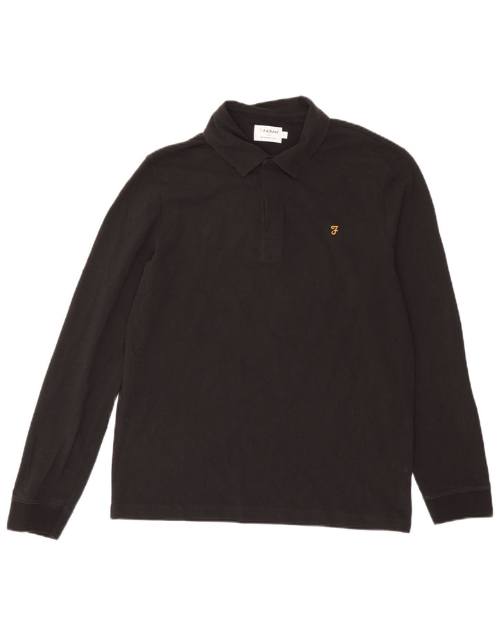 Farah Camisa polo masculina de manga comprida grande algodão preto