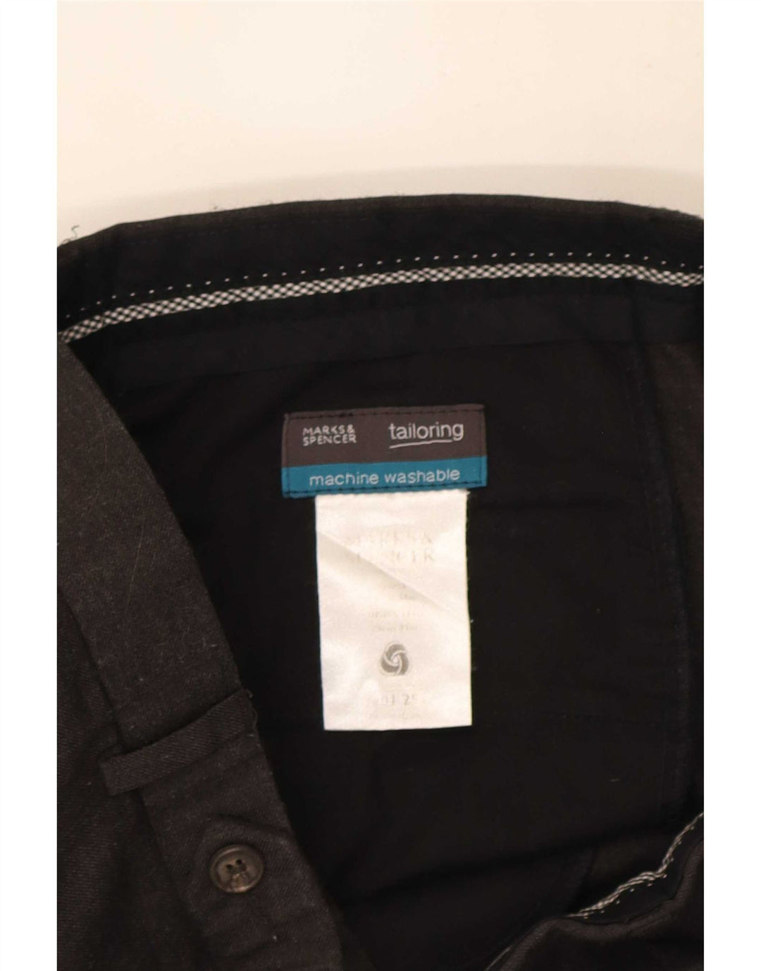Calça masculina de terno reto Marks & Spencer W34 L31 lã preta