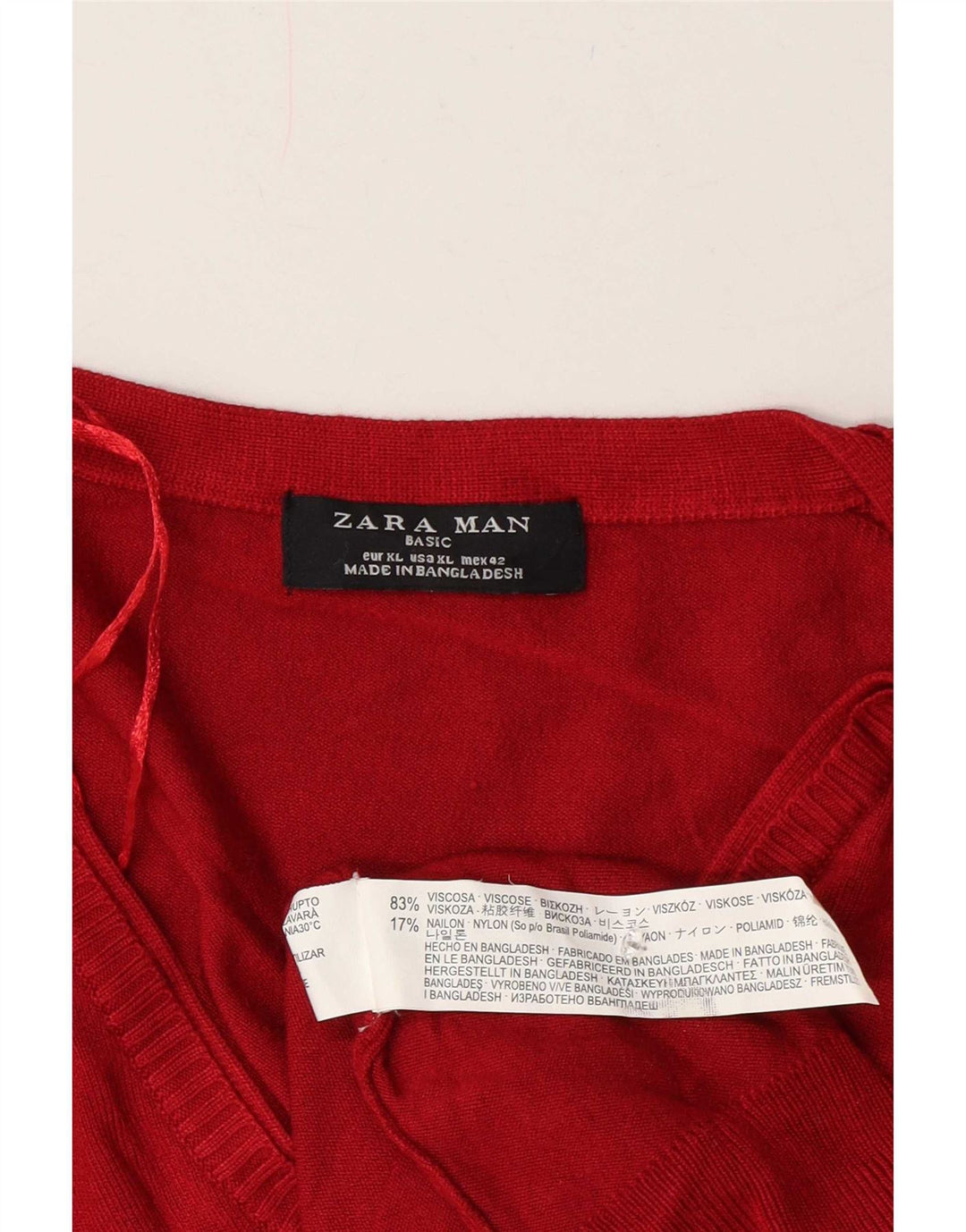 Suéter masculino Zara com decote em V XL viscose vermelha