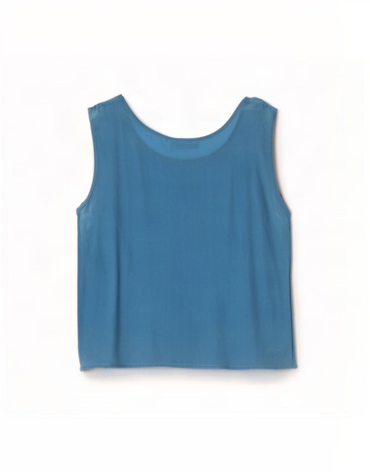 Blusa feminina vintage sem mangas Top IT 44 seda azul médio