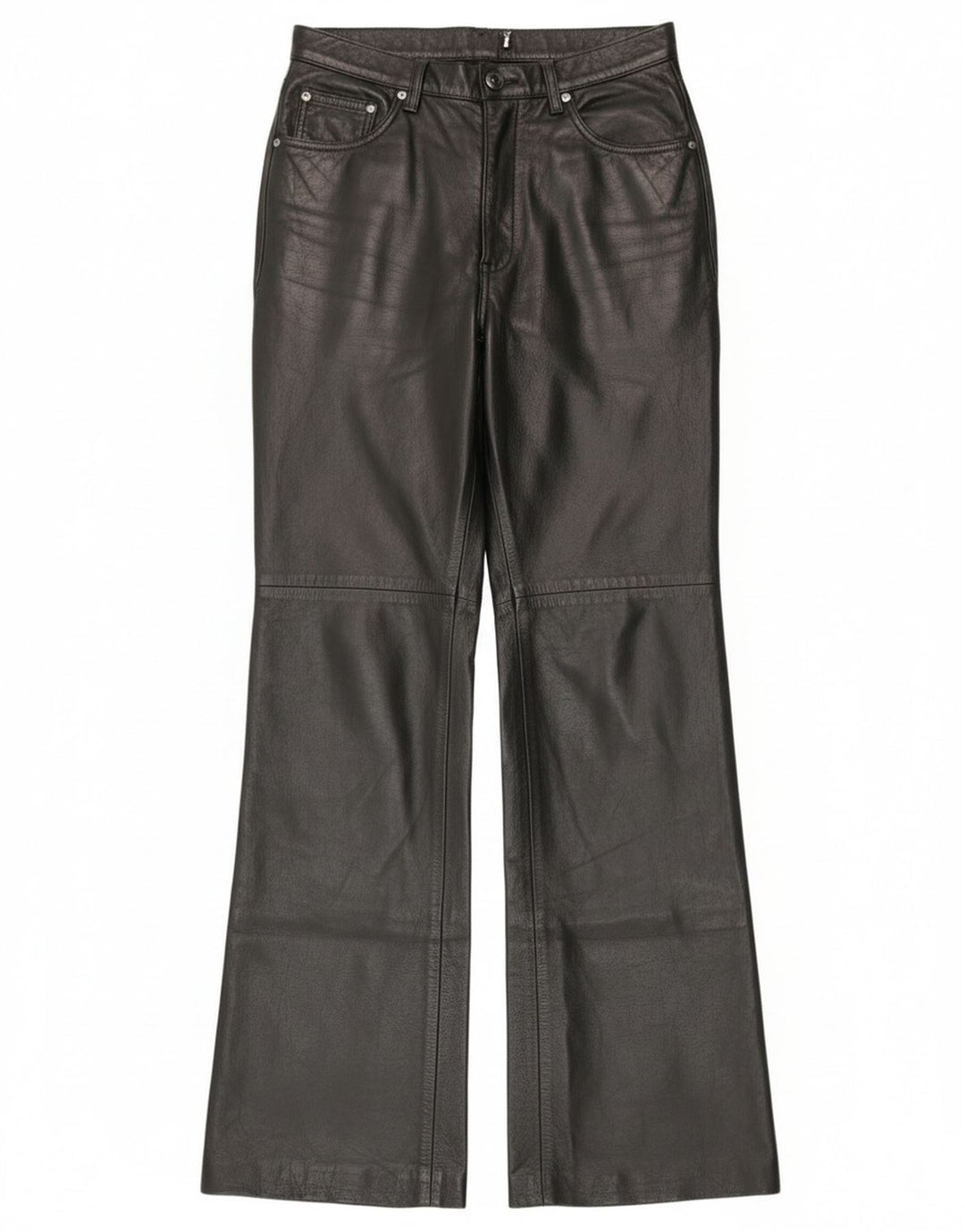 Calça feminina vintage de couro bootcut IT 44 médio W28 L30 couro preto