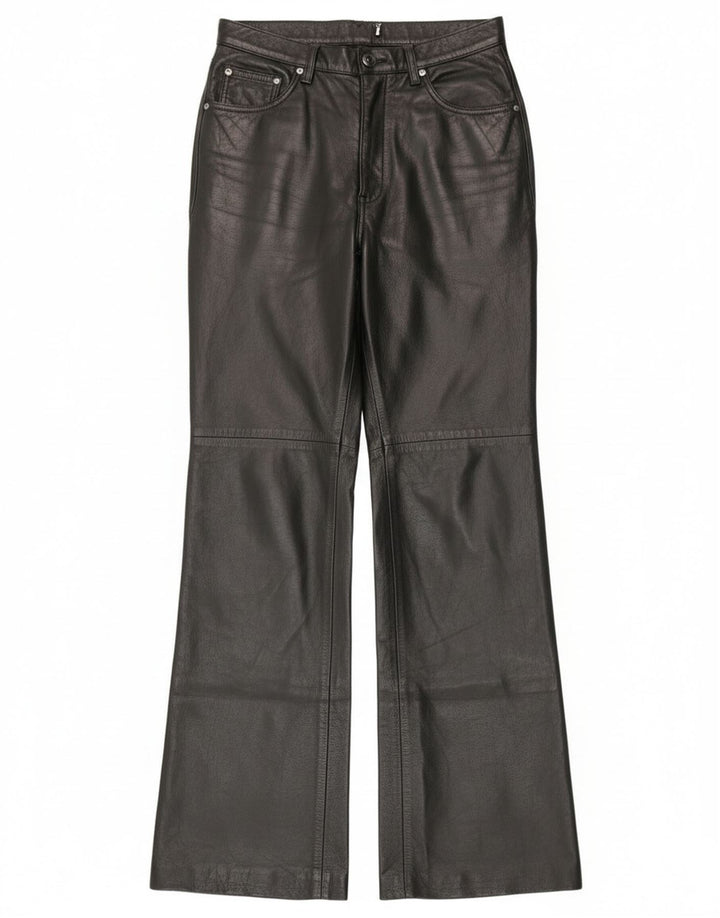 Calça feminina vintage de couro bootcut IT 44 médio W28 L30 couro preto