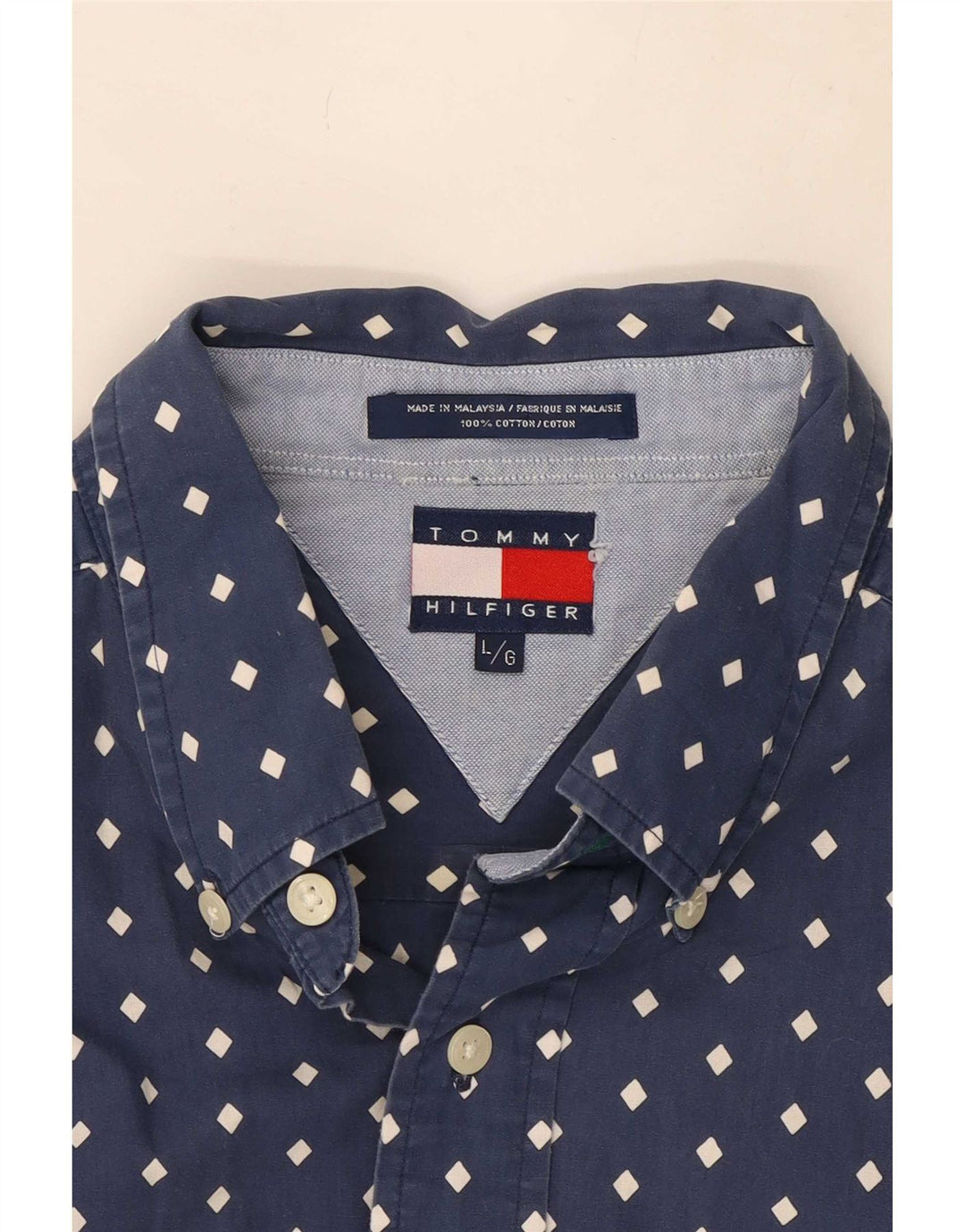 Camisa masculina Tommy Hilfiger grande algodão manchado azul marinho
