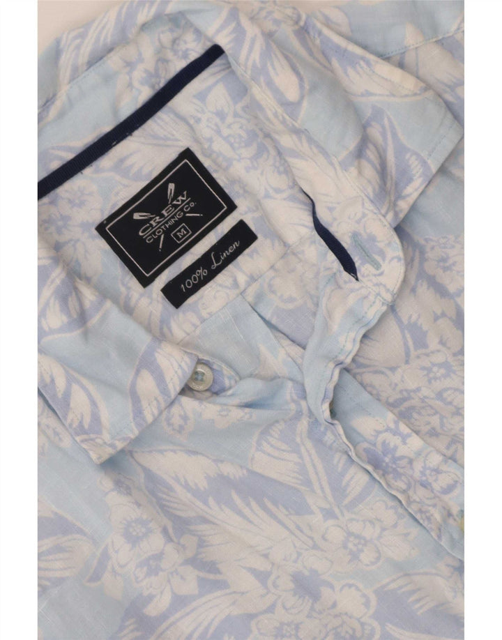 Camisa masculina de manga curta Crew Clothing linho floral azul médio