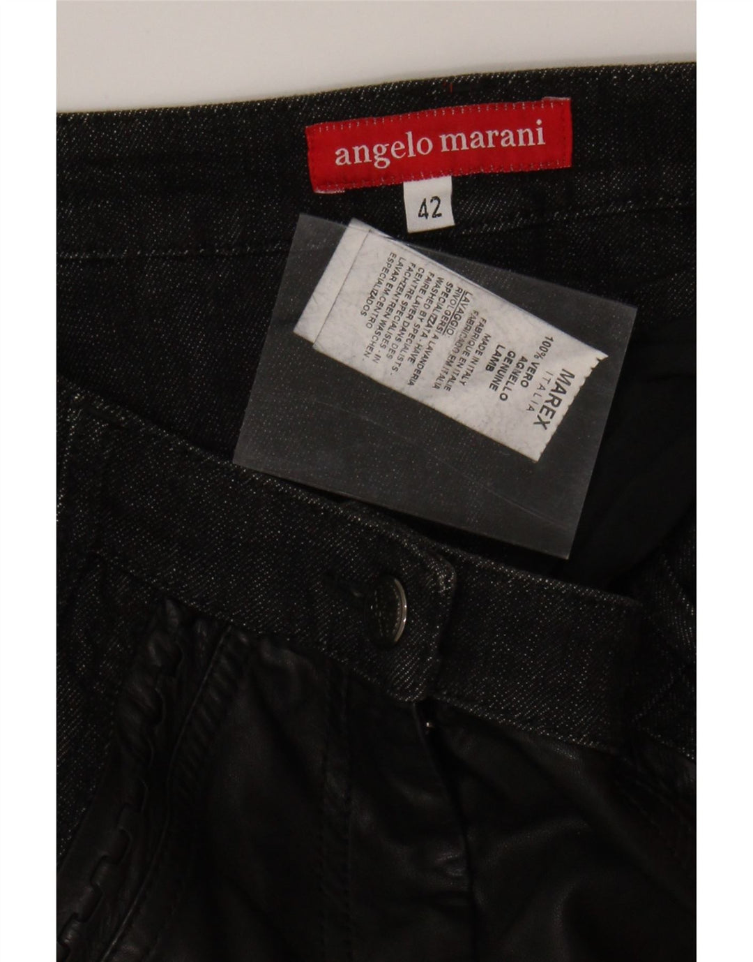 Saia feminina ANGELO MARANI IT 42 Médio W32 Preto Patchwork Couro