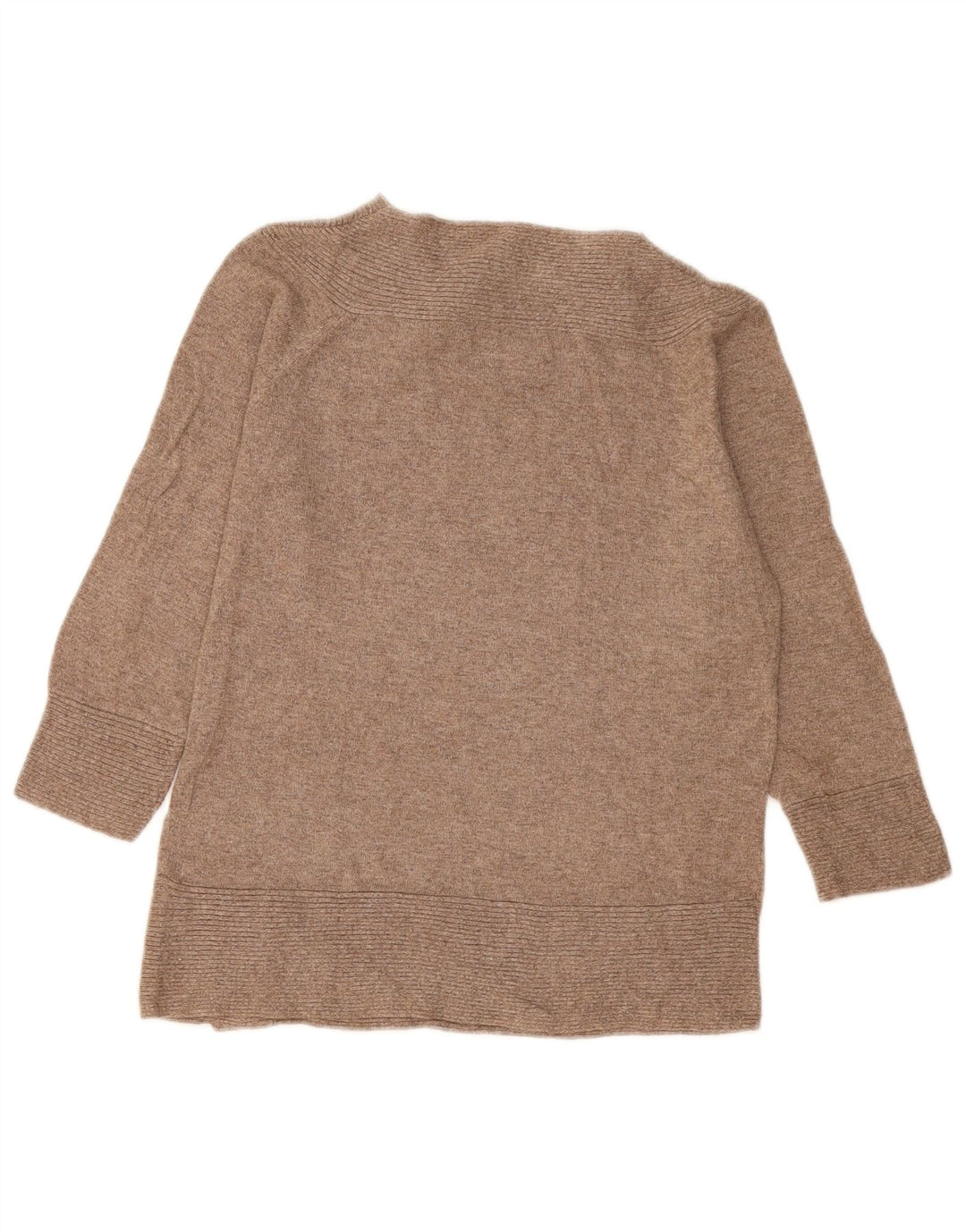 Suéter feminino Marks & Spencer com gola redonda e botão Reino Unido 14 médio bege