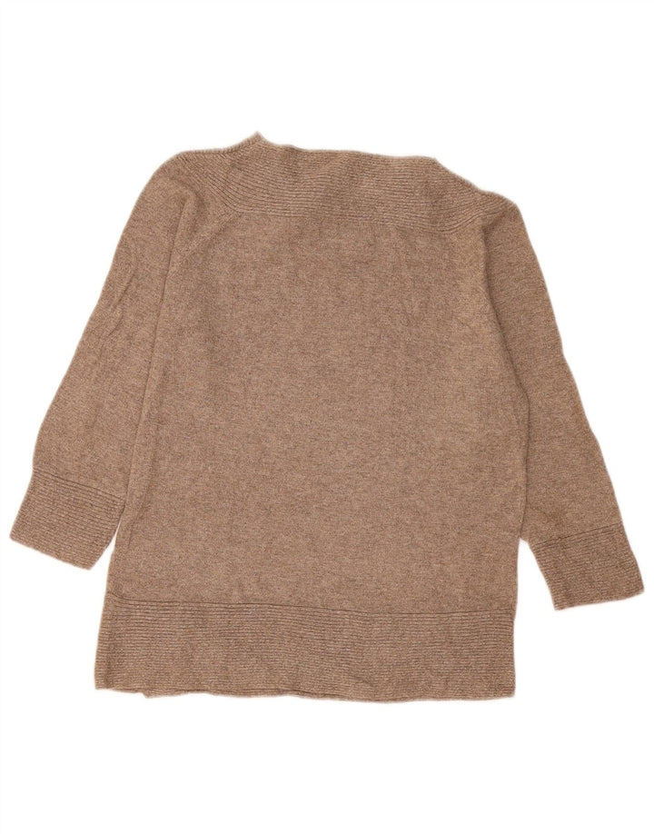 Suéter feminino Marks & Spencer com gola redonda e botão Reino Unido 14 médio bege