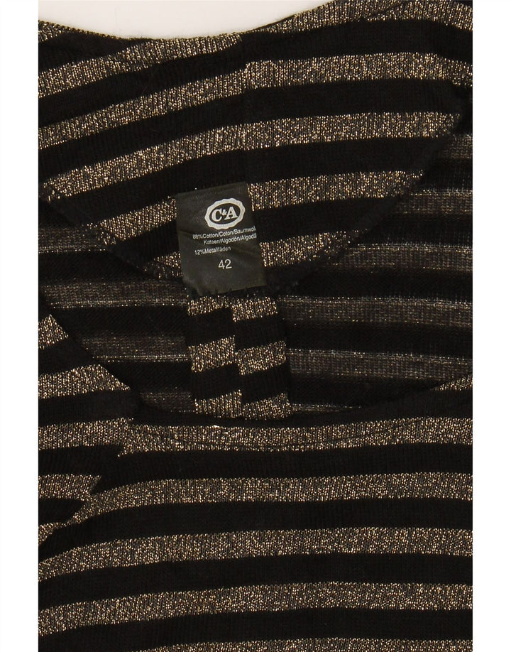 C&A Womens Top Long Sleeve EU 42 Large Gold Striped Cotton