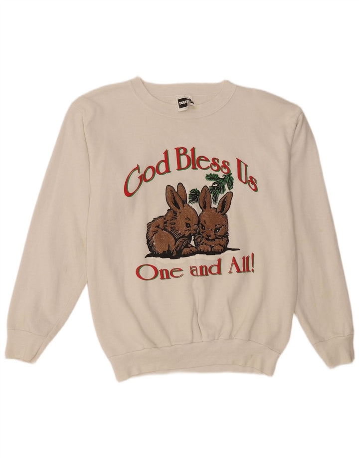 Suéter gráfico feminino TULTEX UK 16 grande algodão branco