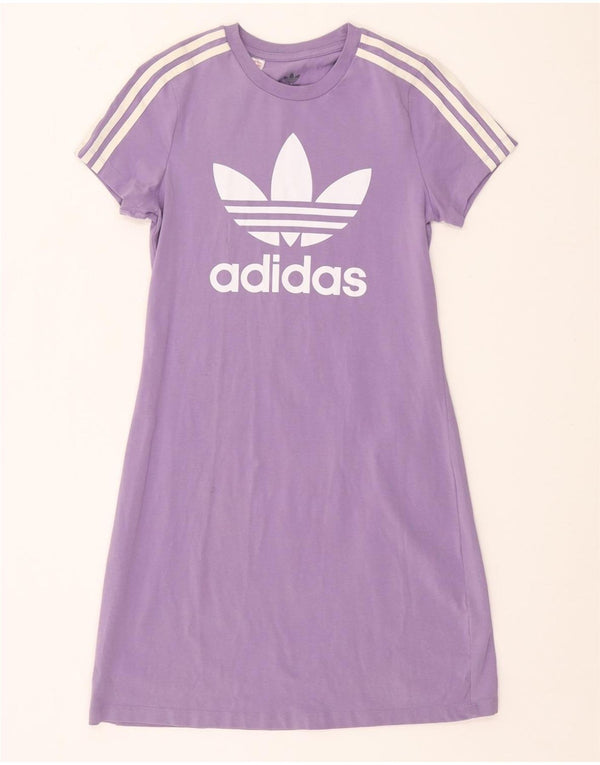 ADIDAS Meninas Camiseta Estampada Vestido 12-13 Anos Roxo Algodão