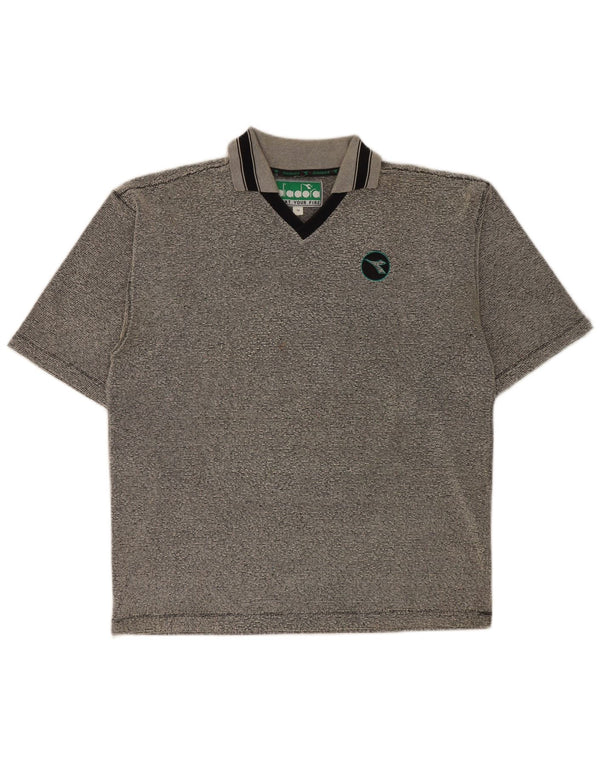 Camisa polo masculina Diadora poliéster listrado cinza médio