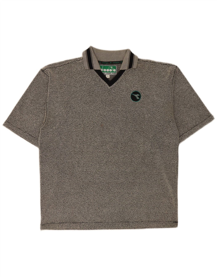 Camisa polo masculina Diadora poliéster listrado cinza médio