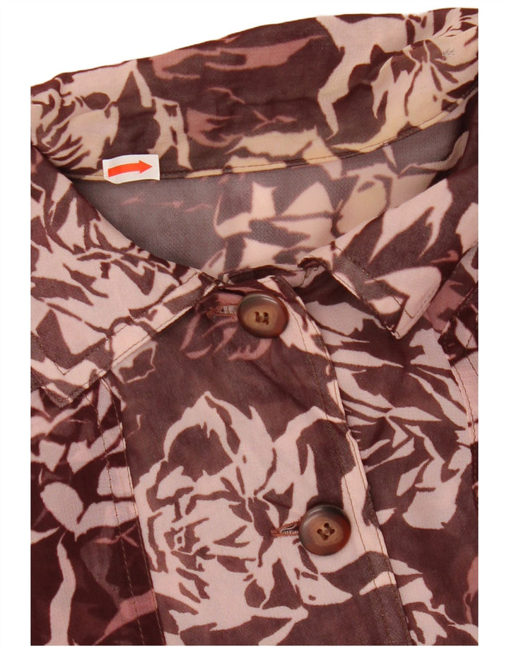 Blusa feminina vintage cropped UK 12 médio marrom floral