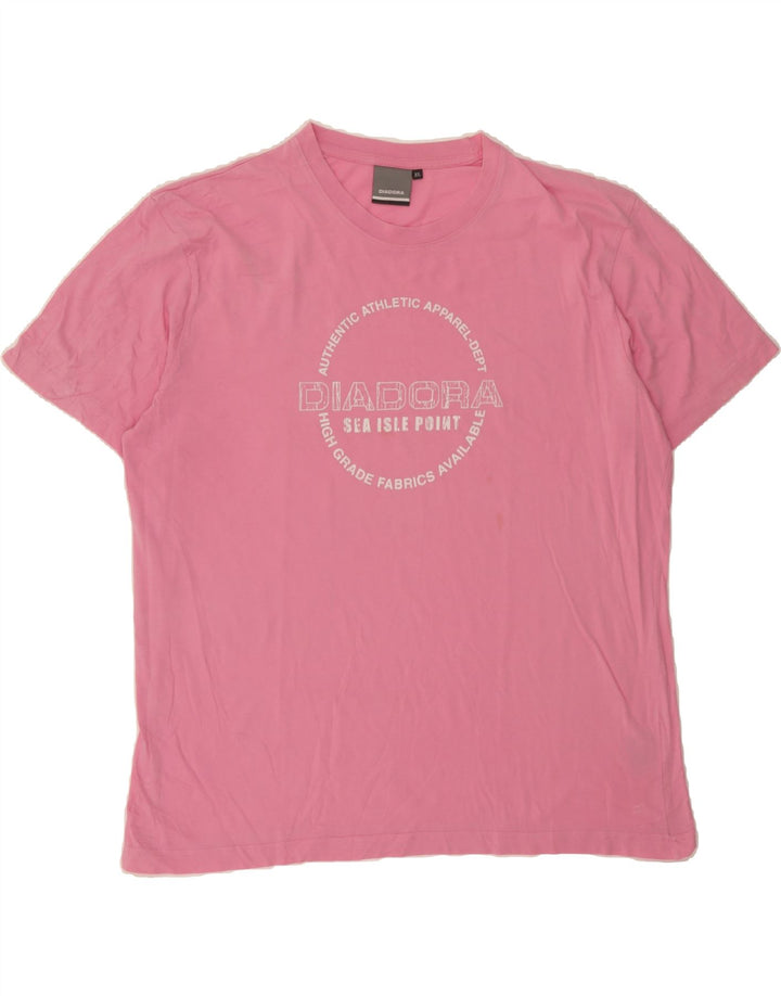 DIADORA Mens Graphic T-Shirt Top XL Pink Cotton Vintage Diadora and Second-Hand Diadora from Messina Hembry 