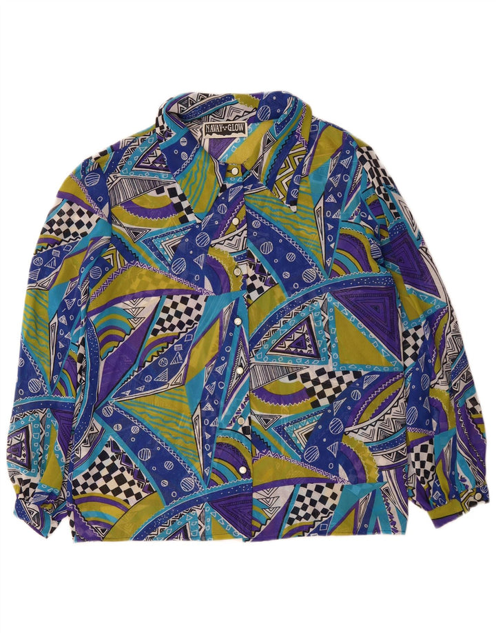 Blusa feminina VINTAGE IT 42 poliéster geométrico azul médio