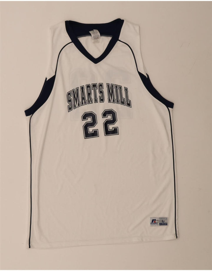 Russell Athletic Mens Graphic Vest Top Grande Poliéster Colorblock Branco