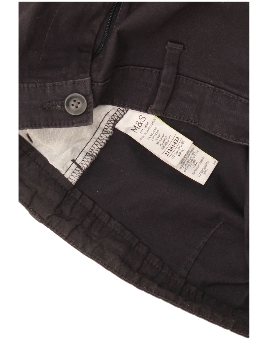Shorts chino masculino Marks & Spencer W32 algodão azul marinho médio