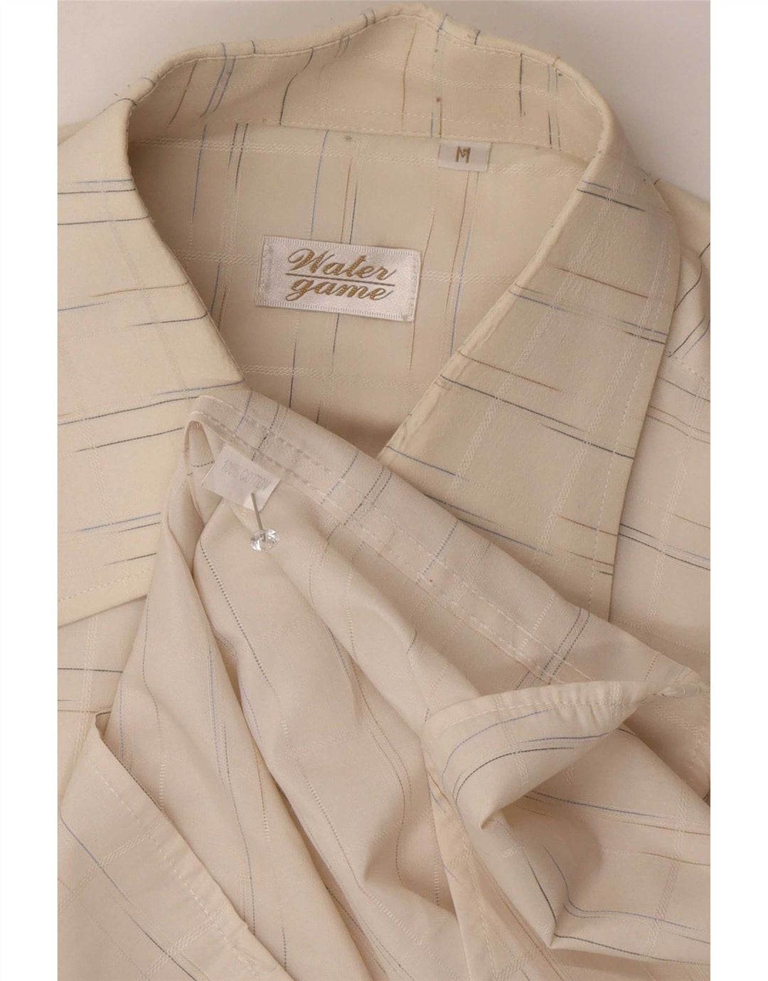 Camisa masculina vintage de algodão listrado branco médio
