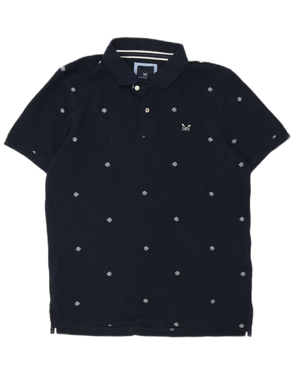 Camisa polo masculina Crew Clothing grande algodão manchado azul marinho