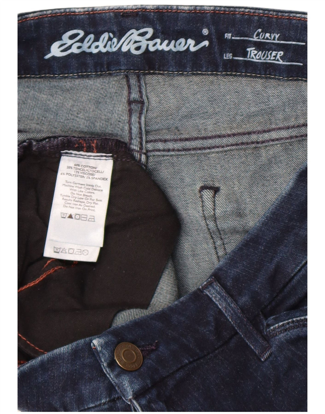 Calça jeans feminina Curvy Bootcut Eddie Bauer W32 L28 algodão azul marinho