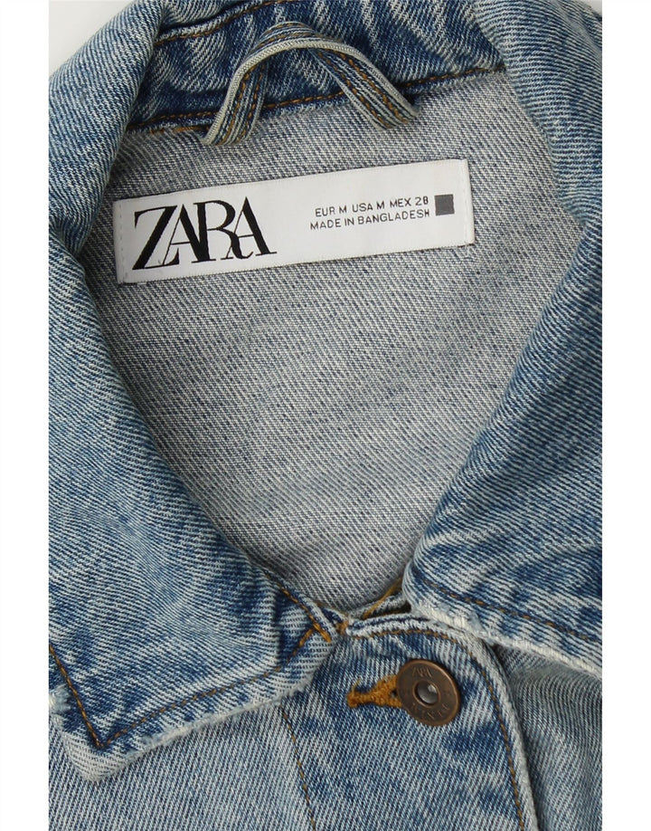 Zara Jaqueta jeans feminina desgastada Reino Unido 14 azul médio