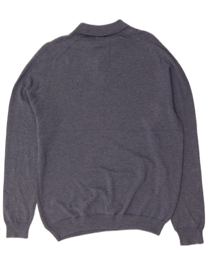 Suéter masculino Marks & Spencer de ajuste regular com gola polo, grande algodão azul