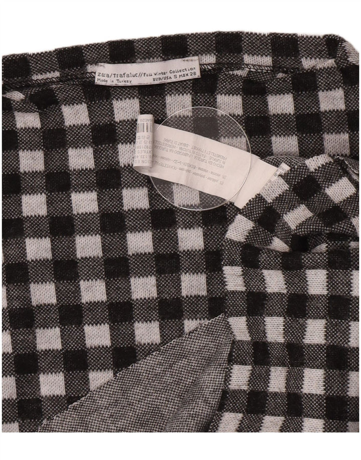 Zara Womens Oversized Top Manga Longa Reino Unido 10 Pequeno Poliéster Gingham Preto