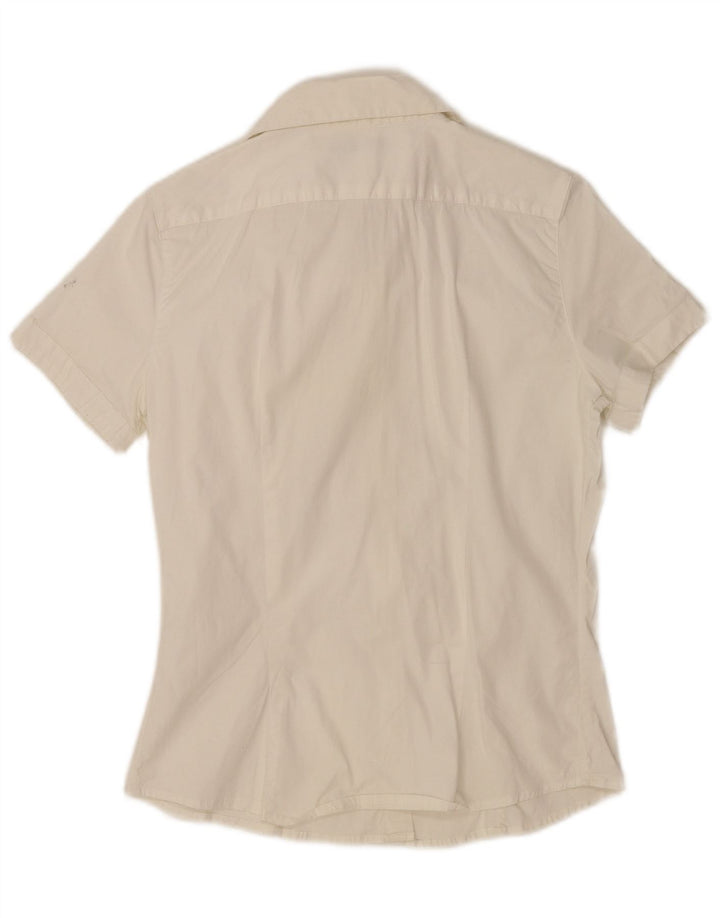 Camisa feminina de manga curta Sasch UK 14 grande algodão branco