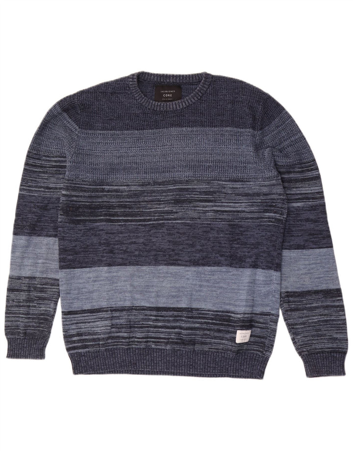 Suéter masculino Jack & Jones com gola redonda e algodão listrado azul médio