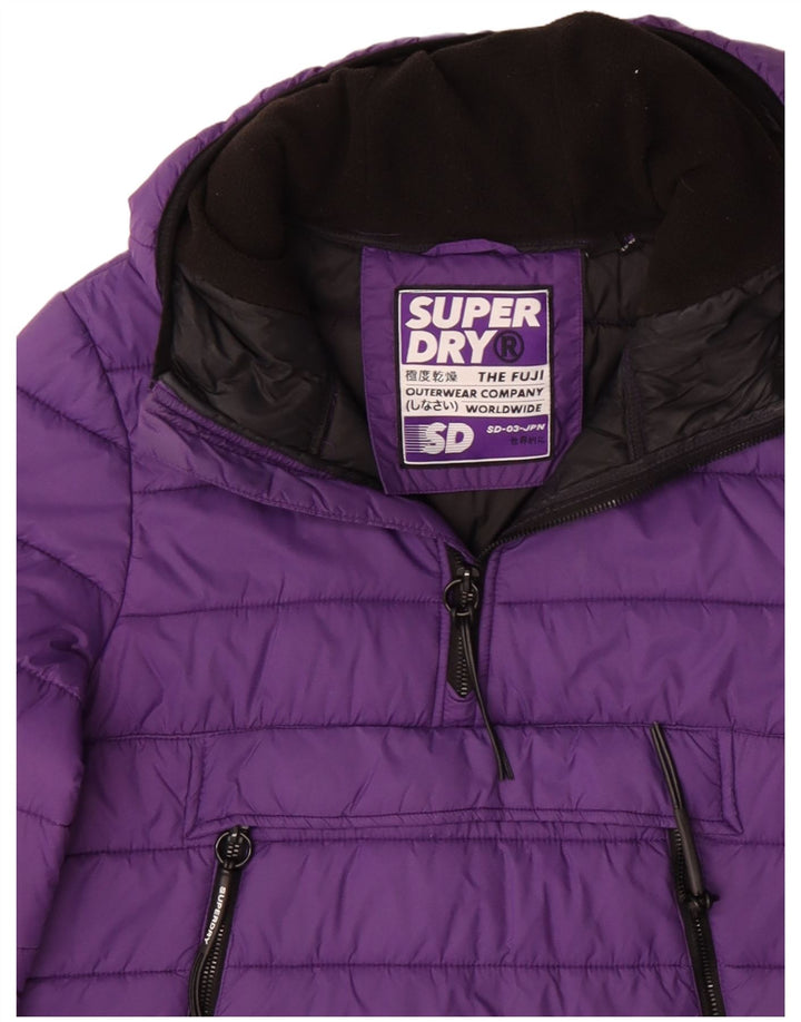 Jaqueta acolchoada com capuz feminino Superdry UK 12 poliéster roxo médio