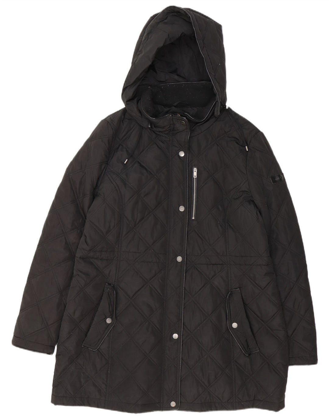 Sobretudo acolchoado com capuz feminino DKNY UK 18 XL poliéster preto