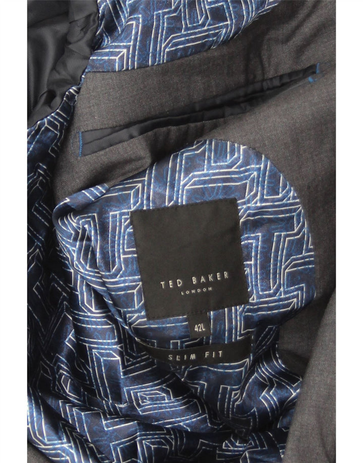 Jaqueta blazer masculina Ted Baker com 2 botões Slim Fit Reino Unido 42 XL lã cinza