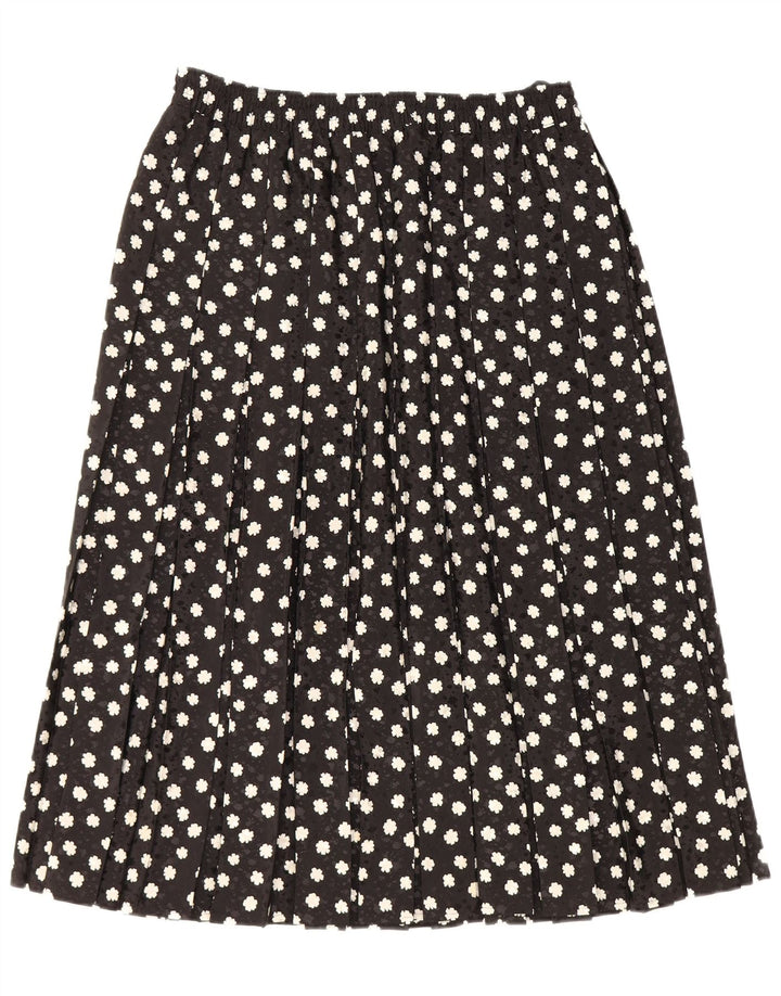 Saia plissada feminina St Michael Reino Unido 16 grande W36 poliéster floral preto
