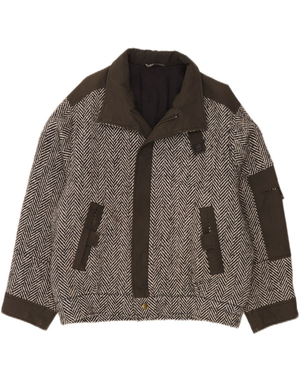 Jaqueta bomber vintage masculina solta IT 48 Viscose Colourblock cinza médio