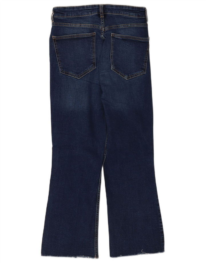 Zara Calça Jeans Feminina Crop Flared EU 40 Médio W30 L25 Azul Marinho
