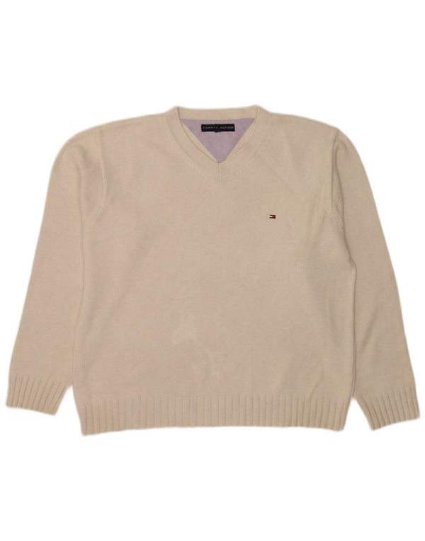 Suéter masculino Tommy Hilfiger com decote em V XL algodão bege