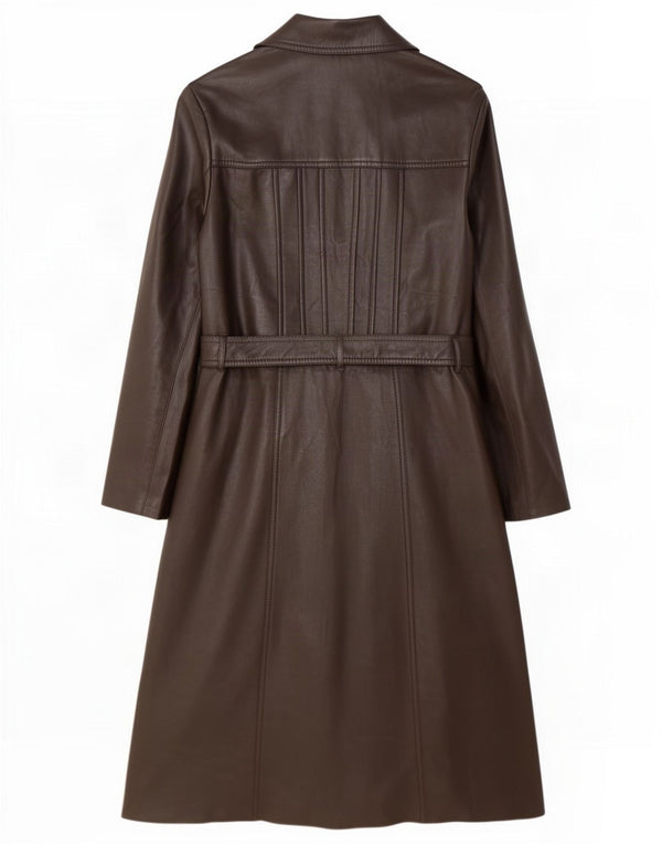 Casaco de couro feminino vintage UK 12 marrom médio
