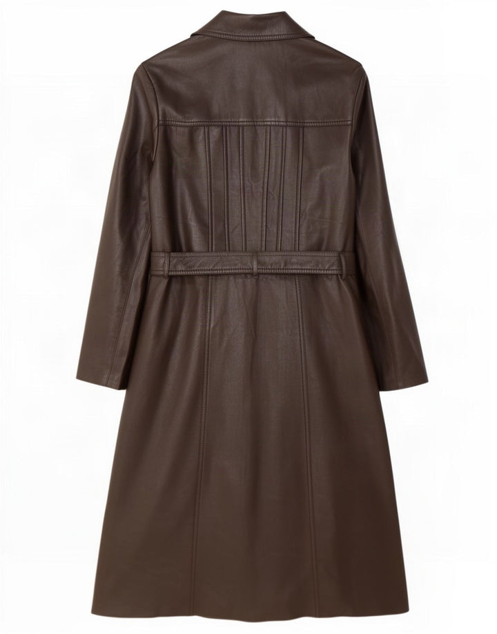 Casaco de couro feminino vintage UK 12 marrom médio