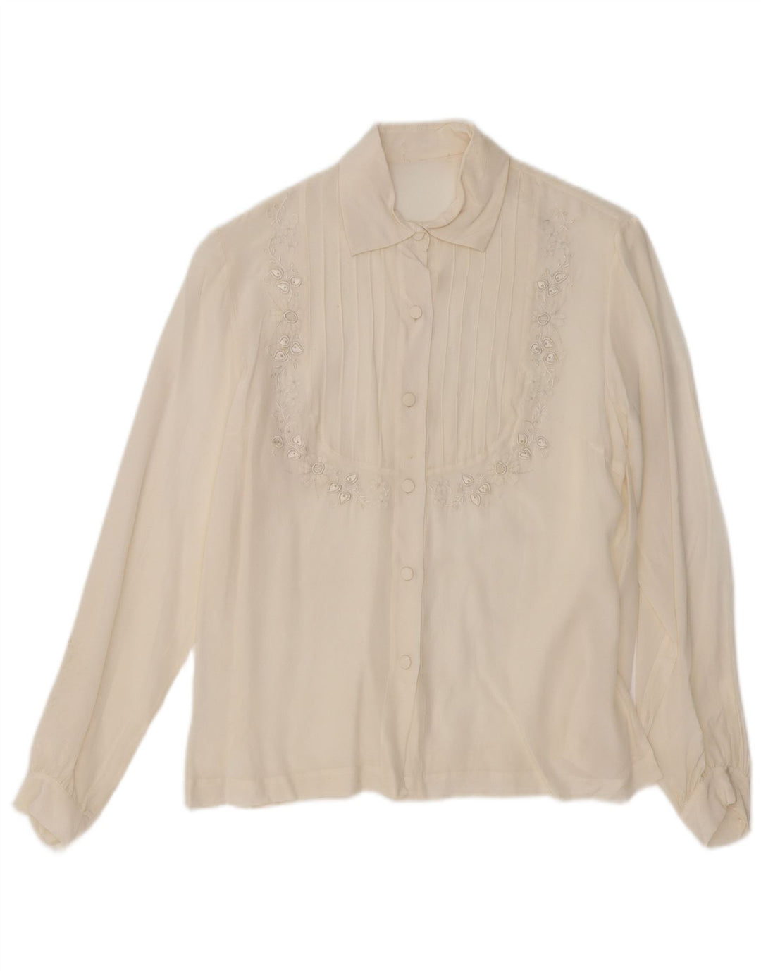 VINTAGE Womens See Through Shirt Blouse UK 12 Medium White Floral