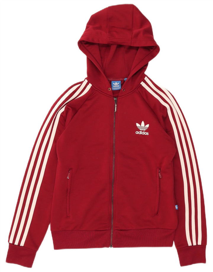Suéter Adidas feminino com capuz e zíper Reino Unido 12 Médio Borgonha Poliéster