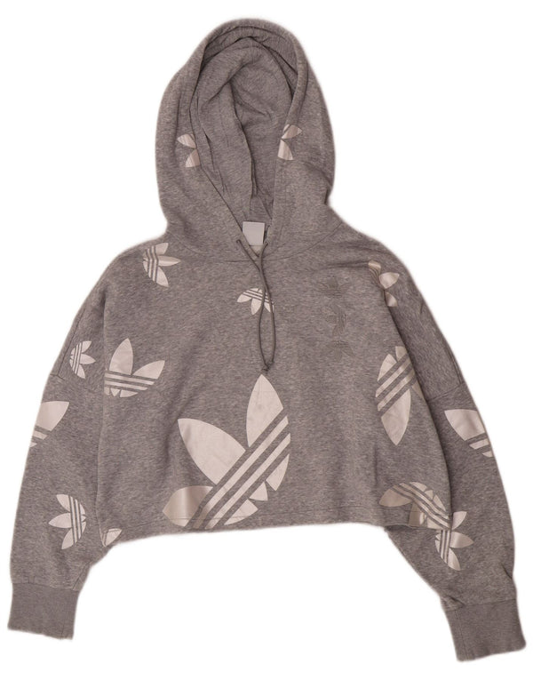 Adidas Womens Crop Graphic Oversized Hoodie Jumper Reino Unido 12 Algodão Cinza Médio